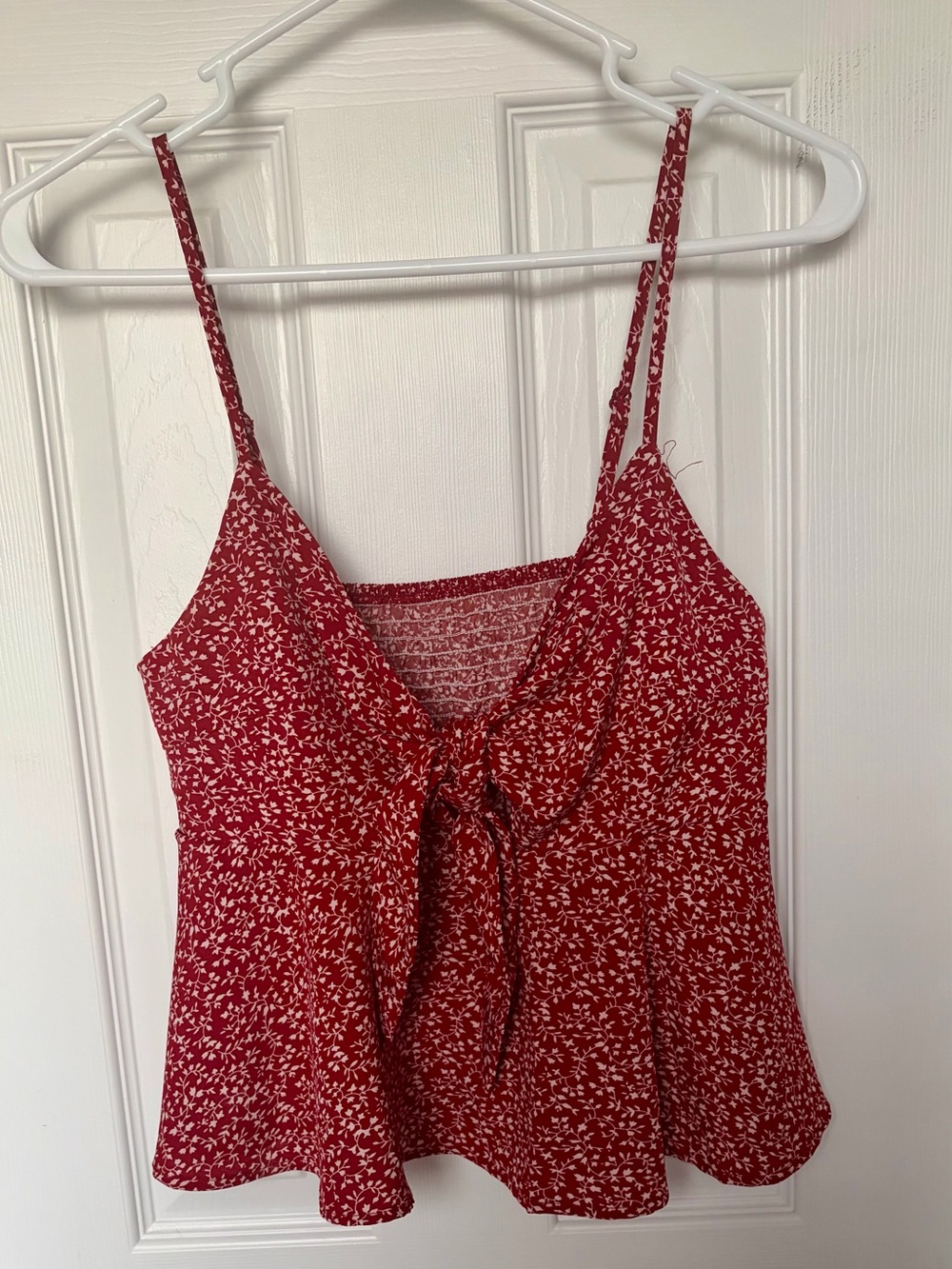 Red Floral Tie-Front Spaghetti Strap Tank Top